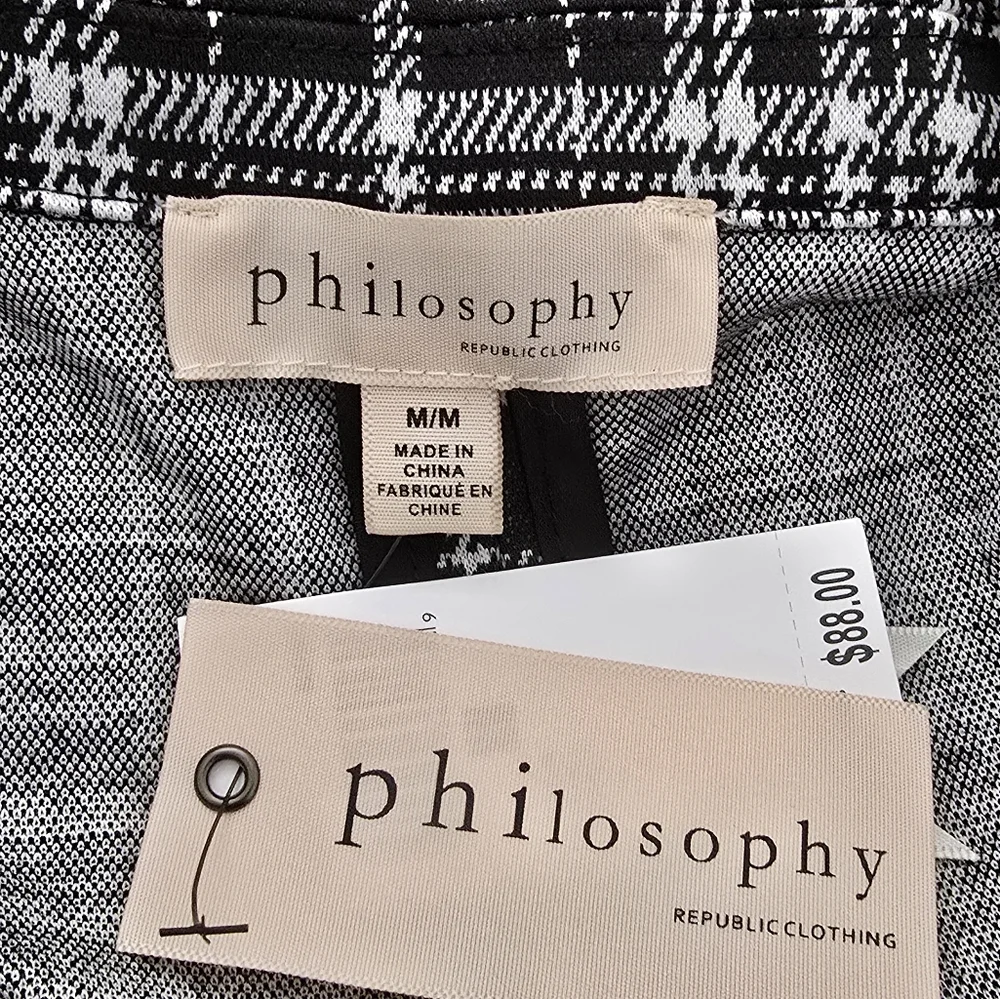 Philosophy Black White Jacquard Open Front Power Blazer Size Medium